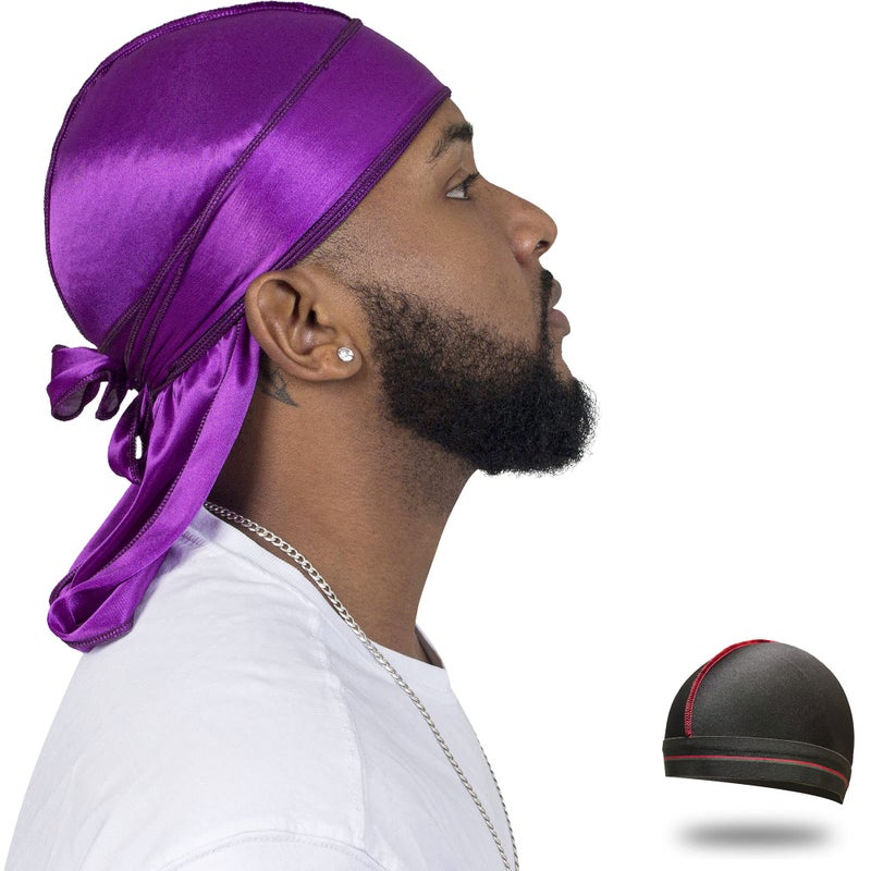 ForceWave Silky Durag for Men Wave Cap Satin Dorag for Men Women 360 Wave Purple - Image 1